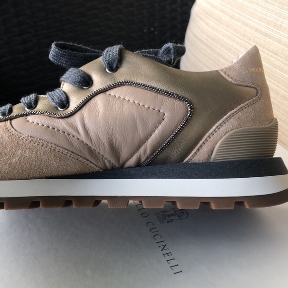 Brunello Cucinelli NWT leather and suede sneaker with cashmere laces - Picture 7 of 9